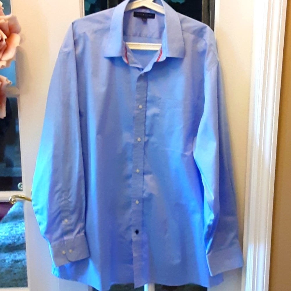 Tommy Hilfiger blue dress shirt regular fit no iron Long sleeve 17.5 34/35 EUC…